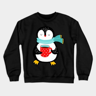 Penguin Cute And Cozy With Tea Christmas Winter Crewneck Sweatshirt